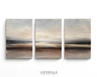 Modern Neutral Wall Art Set of 3 | Serene Abstract Horizon Prints | Cream and Taupe Tones | Contemporary Gallery Wall Decor | Printable