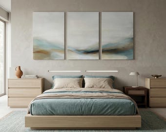 Airbnb Master Bedroom Wall Art | Set of 3 Abstract Prints | Luxury Vacation Rental Decor | Above Bed Triptych | Hospitality & Guest Room Art