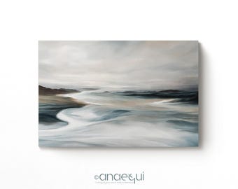 Abstract Seascape Print, Muted Blue Ocean Waves, Coastal Wall Art (Digital Download)