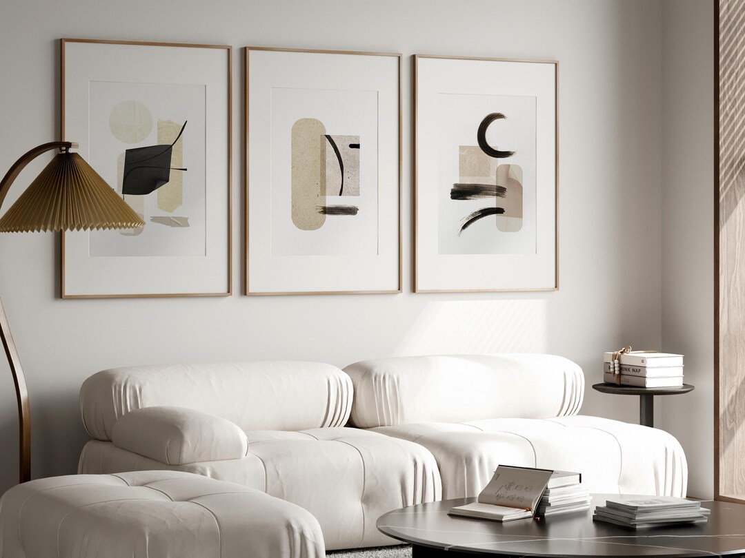 Scandinavian Wall Art Set of 3 Prints, Beige Black Minimalist Gallery ...