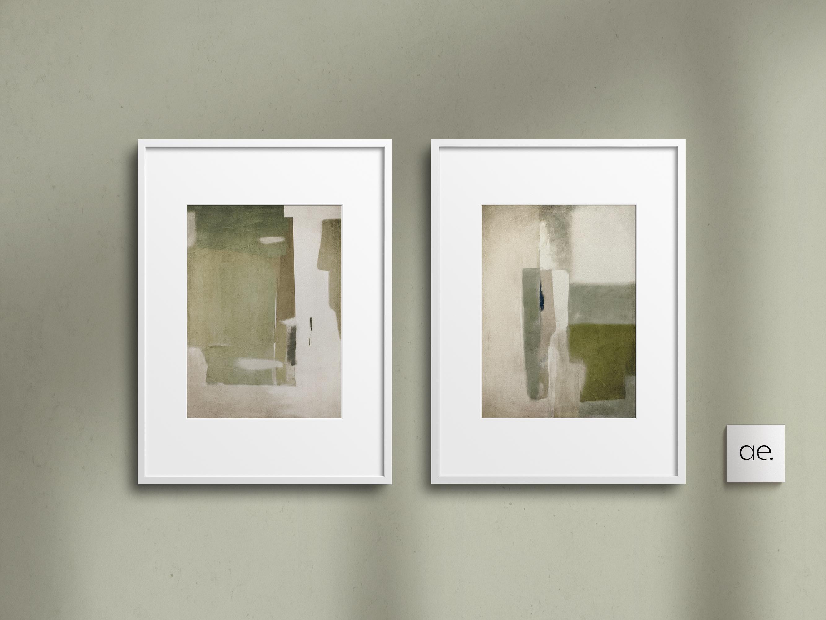 Modern Neutral Wabi Sabi Wall Art of 2 Organic Earthy Sage Green Print ...