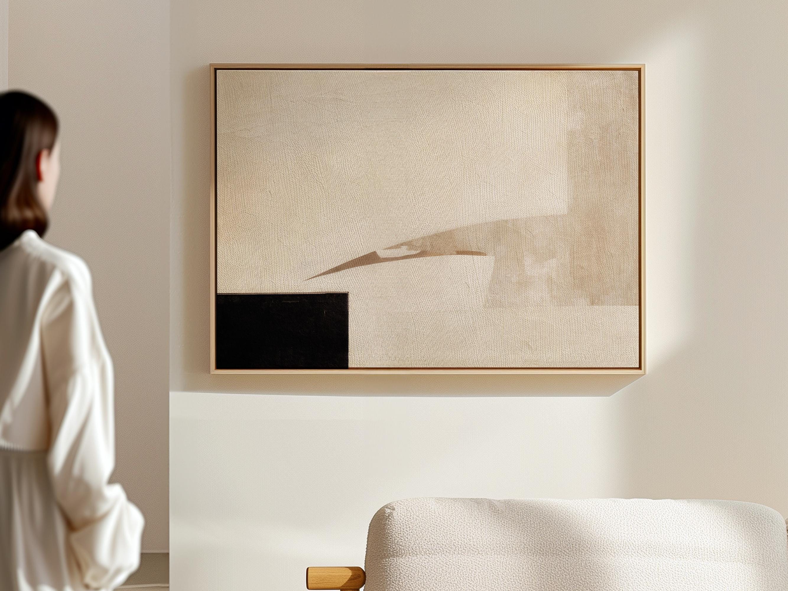 Wabi Sabi Wall Art Print | Beige Black Abstract Painting (digital ...