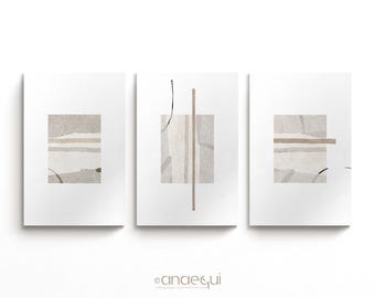 Bedroom Wall Art Set of 3 | Soft Neutral Minimalist Abstract Prints | Calm Japandi Decor | Beige Organic Shapes Printable | Digital Download