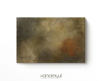 Earthy Wabi-Sabi Abstract Wall Art in Olive Green & Brown Tones, Horizontal Print (Digital Download)