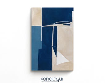 Blue Abstract Wabi-Sabi Print – Japandi Geometric Wall Art (Digital Download)