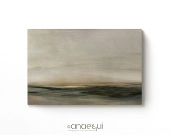 Muted Panoramic Abstract Landscape Painting, Soft Sage Green & Earthy Neutral Hue Tones, Minimalist Relaxing Extra Large Wall Art, PRINTABLE