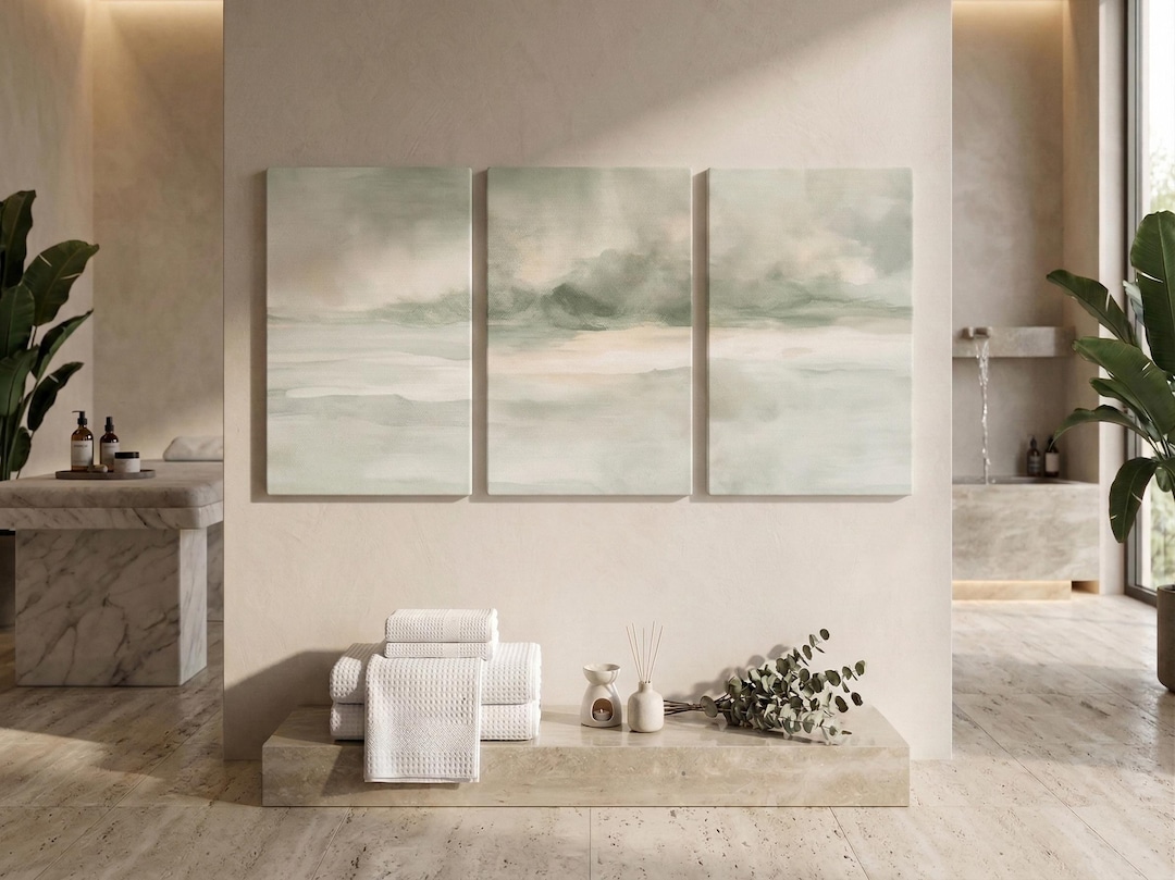 Spa Bathroom Wall Art, Sage Green Wellness Decor, Set of 3 Relaxing ...