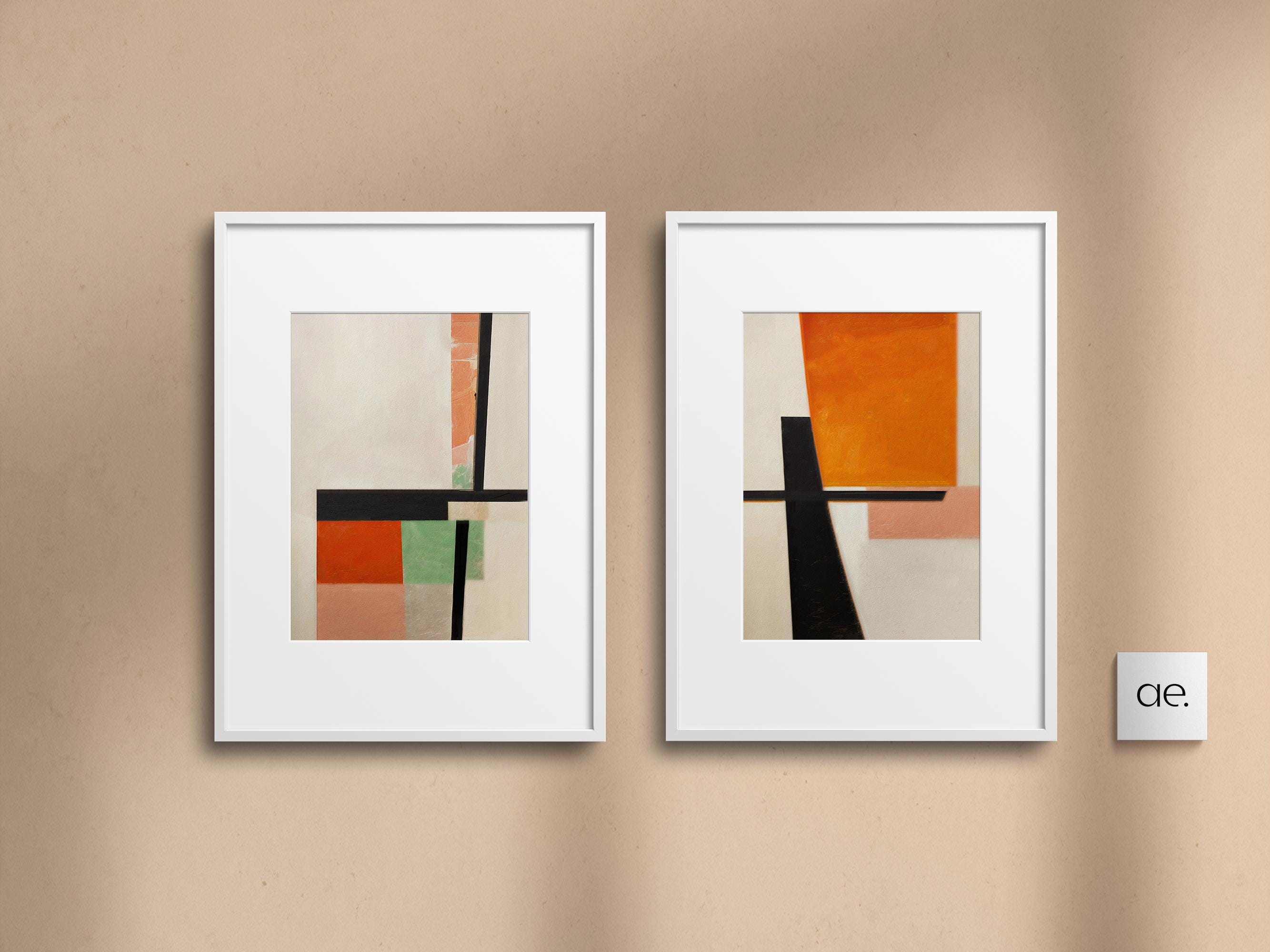 Geometric Abstract Wall Art Set of 2 Prints | Modern Color Block Orange ...