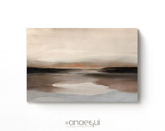 Modern Neutral Abstract Landscape Wall Art | Delicate Digital Acrylic Earthy Tones Paintings | Tranquil Minimalist Interior Wall Decor