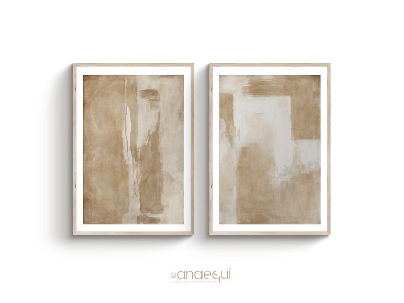 Modern Neutral Wabi Sabi Wall Art of 2 Organic Earthy Beige Print Set ...