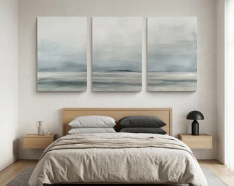 Luxury Hotel Suite Wall Art | Modern Master Bedroom Statement Prints | Set of 3 Neutral Abstract Triptych | High End Bedroom Gallery Decor