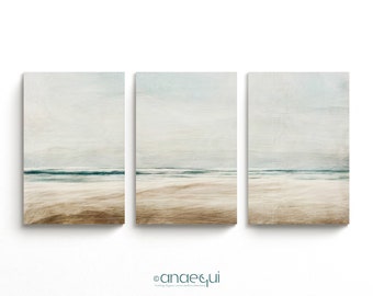 Abstract Seascape Art Set, Beige and Blue Coastal Prints (Digital Download)