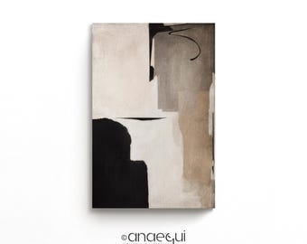 Wabi Sabi Abstract Art Painting, Beige Black White Tones (Digital Printable)