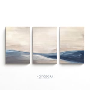Modern Neutral Abstract Landscape Prints Set of 3 Printable Muted Seascapes Wall Art, Delicate Abstract Oil Paintings Art, Serene Home Decor