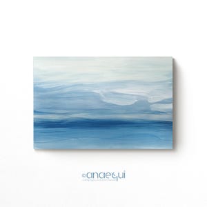 Muted Abstract Landscape Printable Natural Painting Digital Art Downloadable, Minimalist Serene Soft Blue Tones Wall Decor