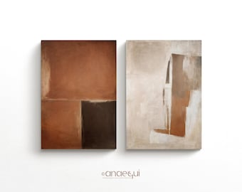 Modern Neutral Wabi Sabi Wall Art of 2 Organic Earthy Terracotta Print Set, Warm Minimalist Digital Abstract Prints, Apartment Decor Japandi