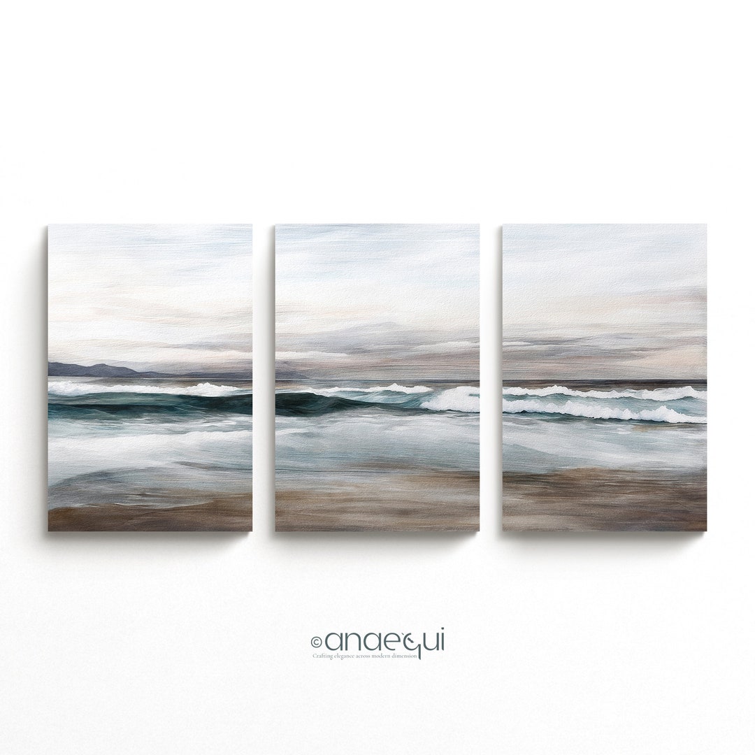 Modern Abstract Printable Seascape Wall Art Set of 3 | Muted Pastel ...