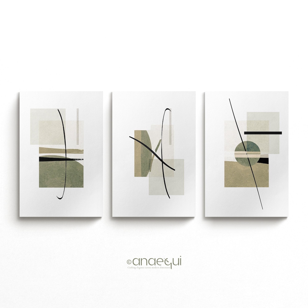 Japandi Wall Art Set, Minimalist Sage Green Abstract Prints (digital ...