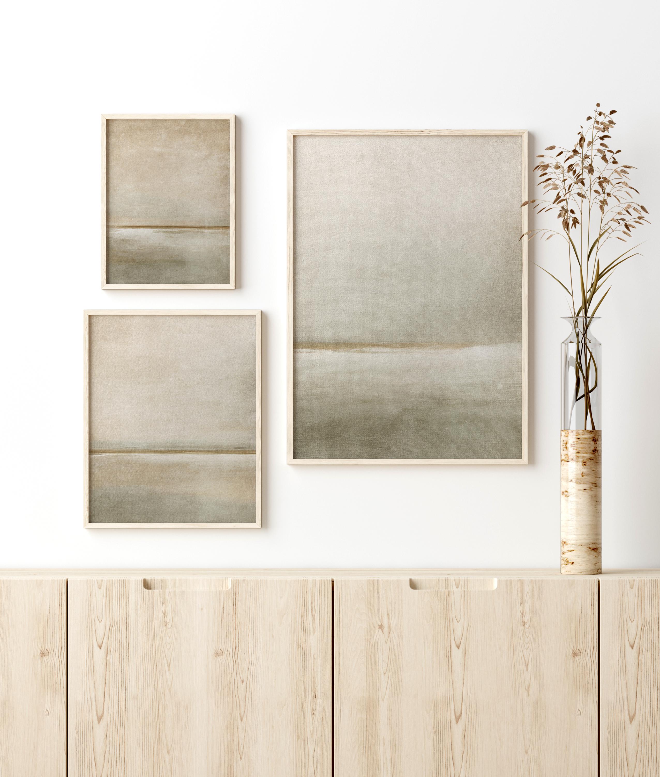 Modern Neutral Abstract Printable Wall Art Set of 3 Muted Beige & Cream ...