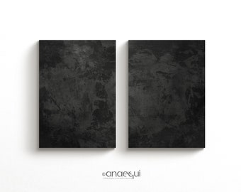Modern Black Wabi Sabi Wall Art Prints Set of 2 Textured Abstract Art Monochromatic HD Digital Paintings, Classy Apartment Wall Decor