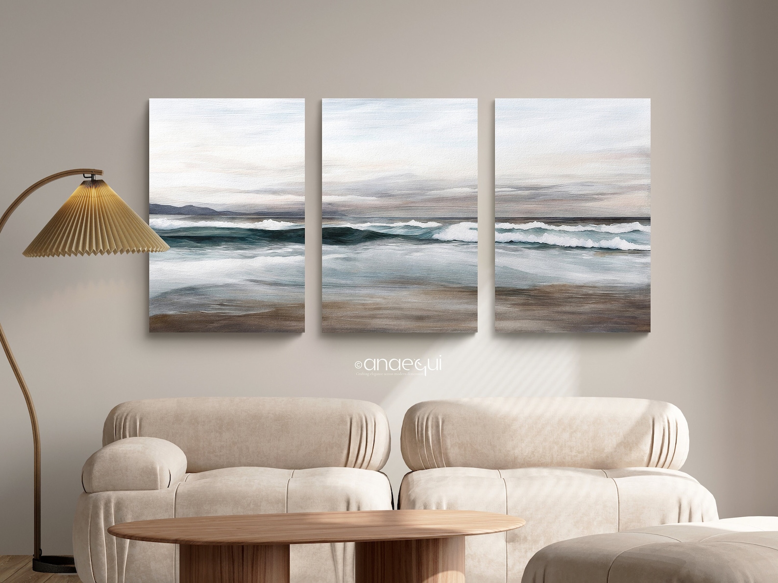 Modern Abstract Printable Seascape Wall Art Set of 3 | Muted Pastel ...