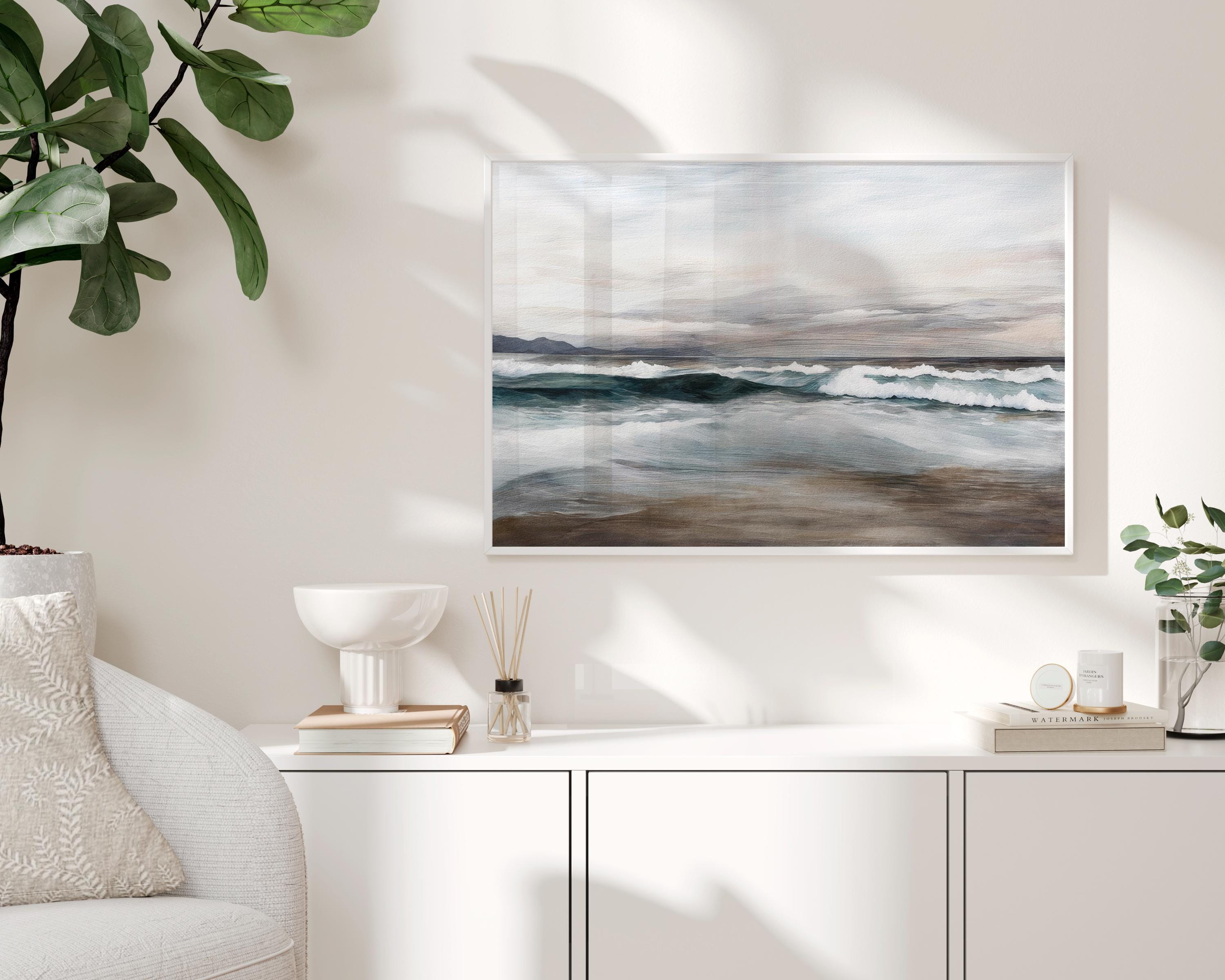 Modern Abstract Printable Seascape Wall Art | Muted Pastel Blue ...