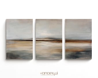 Calm Neutral Wall Art Set of 3 | Minimal Abstract Landscape Prints in Soft Taupe and Sand | Modern Serene Triptych Decor | Digital Download