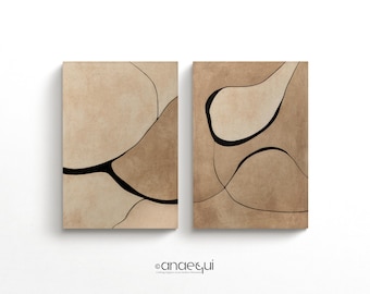 Japandi Wall Art | Beige Black Abstract Print Set (Digital Download)