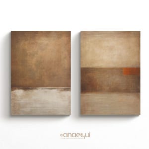 Modern Neutral Wabi Sabi Wall Art Prints Set of 2 Warm Organic Earthy Textured Digital Abstract Paintings, Japandi Minimalist Wall Decor