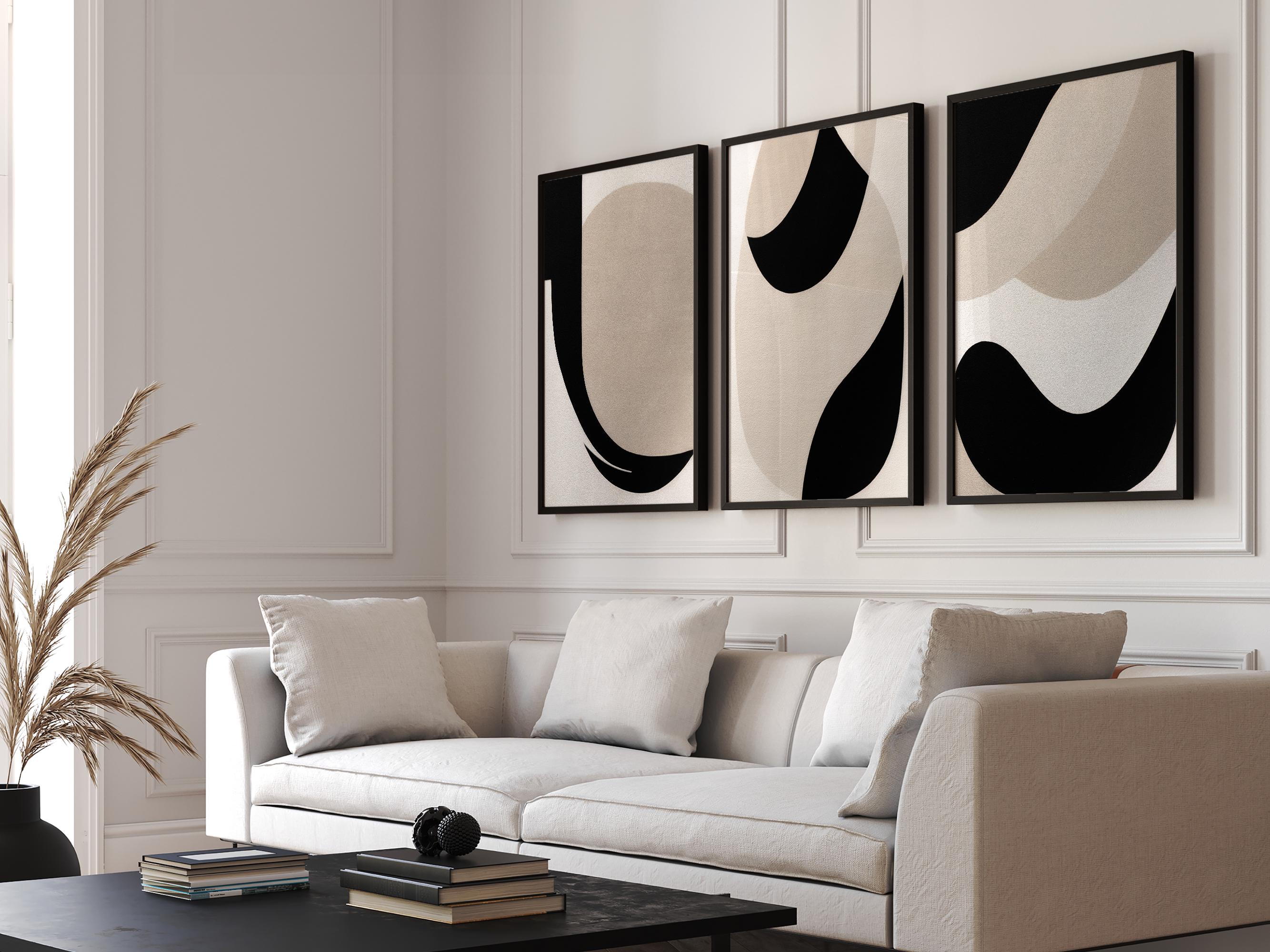Neutral Japandi Abstract Art Print Set – Beige and Black (digital ...