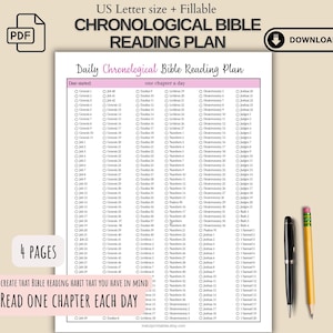 Chronological Order Bible Reading Plan Printable Bible Study Guide Checklist Bible Reading tracker for Christian Woman of Faith Bible plan