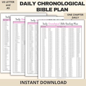Chronological Bible Reading plan daily scripture habit track bible insert Daily devotional 4 women digital download print read the bible