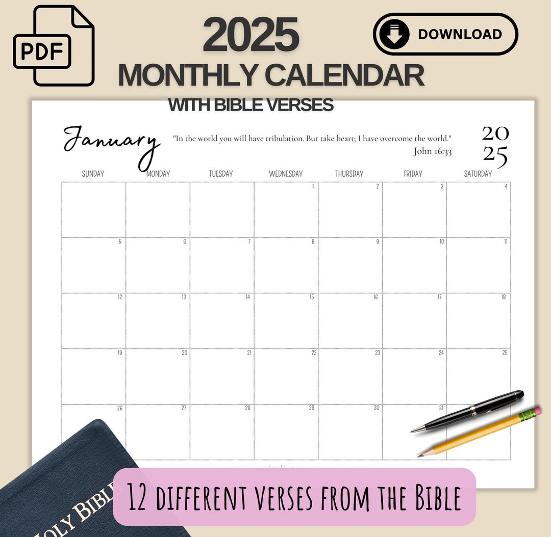 2025 Monthly Calendar Printable for Christian Simple 12 Month
