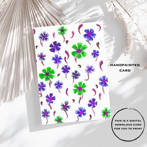 Carte de fleurs en téléchargement numérique, aquarelle à imprimer pour les anniversaires, merci, fête des mères, toutes les occasions - fond blanc, 2 tailles