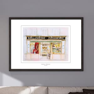 Watercolour painting Boulangerie Patisserie, Paris, France, Wall Art, Parisienne Shop Front, French Architecture, Digital File,Digital Print