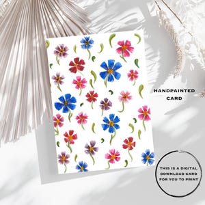 Carte florale en téléchargement numérique | Aquarelle imprimable | Cartes d'anniversaire et de voeux vierges à l'intérieur | Fête des Mères, toutes les occasions | 2 tailles