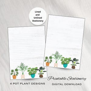 Hojas de papel para escribir tamaño carta (A4, EE. UU.) / Juego de 4 hojas rayadas y sin rayar / Regalo de papelería / Plantas de invernadero / Juego de escritura de descarga instantánea