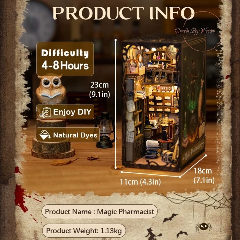 Book Nook Kit DIY Your Own Magic Pharmacy book End, Book Lover Gift