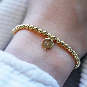 4mm gold filled beaded bracelet with initial charm