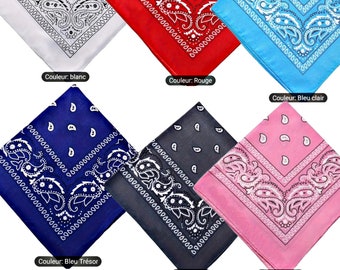 Lots de 6 Bandanas foulard 100% coton imprimé Paisley couleur mélange.