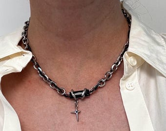 Collar con cadena de cristal negro / Colgante de estrella polar de doble cadena / Acero inoxidable / Incluye regalo de carta del tarot / Regalo unisex