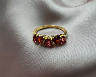 Ruby Garnet Heart Ring Gold | Multi Stone Heart Band | 18K Gold Plated S925 | Tarot Card Gift Included | Gift for Her