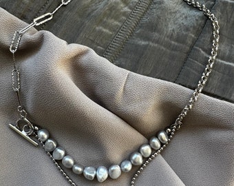 Collier Pendentif Pampilles Perles D'Eau Douce Grises – Argent 925 – Luxe Neuf