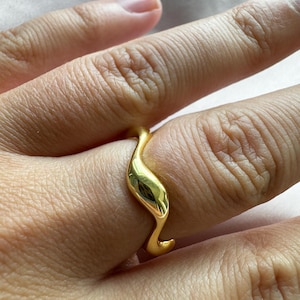 vergulde 18k vergulde golvende ring, sterlingzilveren 925-ring, open, verstelbaar, aanpasbaar, aanslagvrij, waterdicht, hypoallergeen, geschenkdoos voor haar