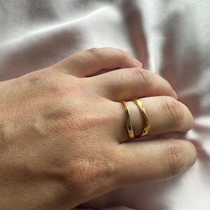 dubbele ring verguld sterlingzilver 925 glanzend glanzend sierlijke aanslag gratis waterdicht hypoallergeen verstelbaar aanpasbaar geschenkdoos voor haar
