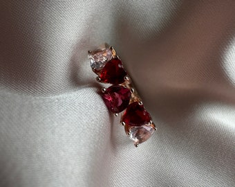 Heart Stone Ring Rose Gold | Ruby Garnet Rose Quartz | Rose Gold Plated | Tarot Card Gift Included | Gift for Her
