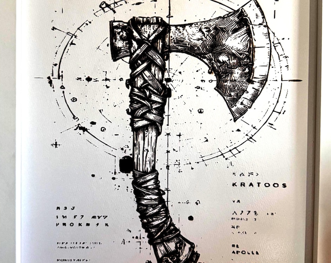 Kratos's Leviathan Axe Blueprint  Engraved Wall Art