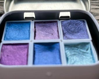 Ocean 6 Colour Handmade Watercolour Palette Iridescent Shimmer Metallic Granulating Colours Tin Box: Blue Purple Aquarelle Caligraphy Ink