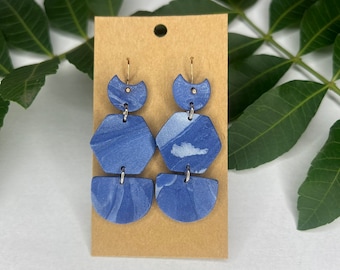 Dark blue lightweight earrings | Rose gold plated hypoallergenic earring hooks | Polymer clay | Gift, bridesmaid gift, unique, handmade, fun