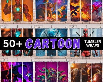 50+ Cartoon Tumbler Wraps | Cartoonic Bundles | 20oz Skinny Tumbler Sublimation | Heros Animated Designs | Wraps for Kids | Superheroes Fans